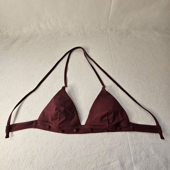 SHADE & SHORE Maroon Sz M Triangle Bikini Top Burgundy Button Accent Halter - Picture 1 of 5
